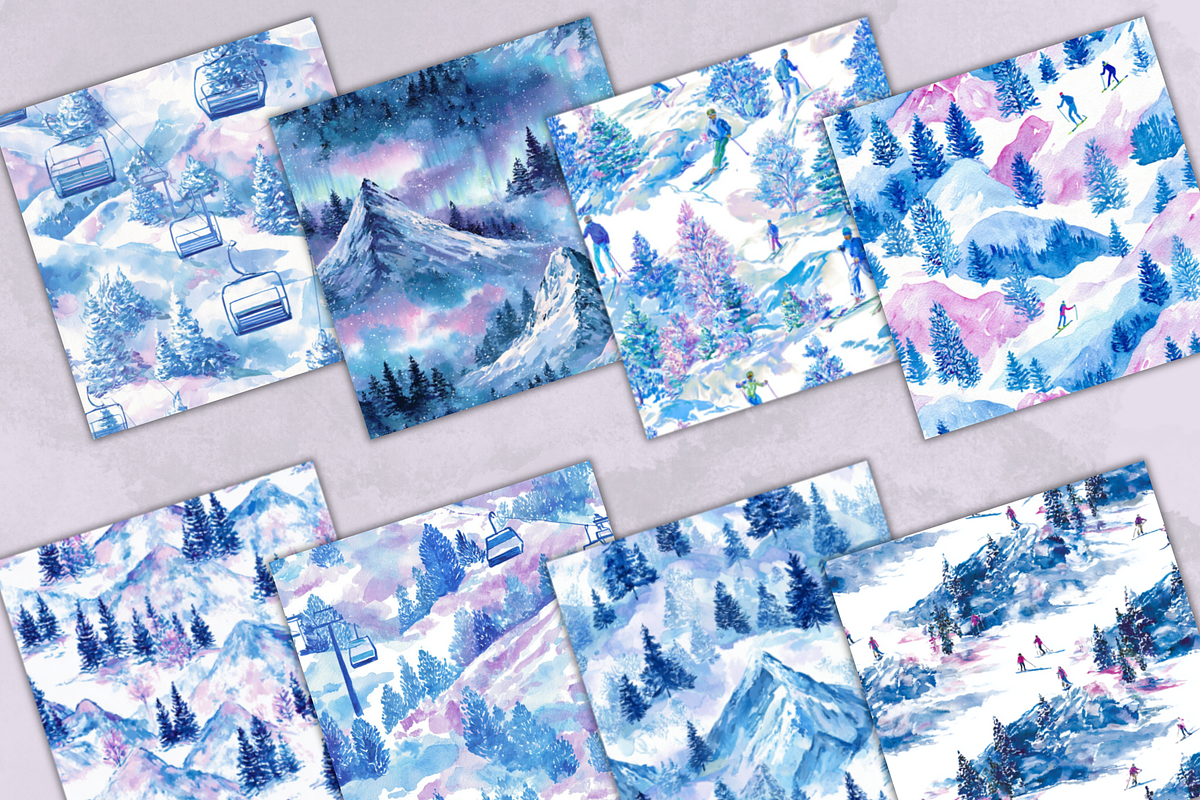 Winter Mountain & Ski Seamless Paper, a Pattern Graphic by Paper & Pattern Studio (Photo 2 of 9)