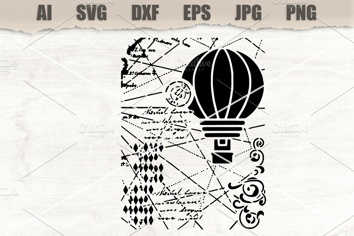 Stencil Hot air balloon Steampunk, a Technology Illustration by MARYCRAFTIRIA (Photo 1 of 3)