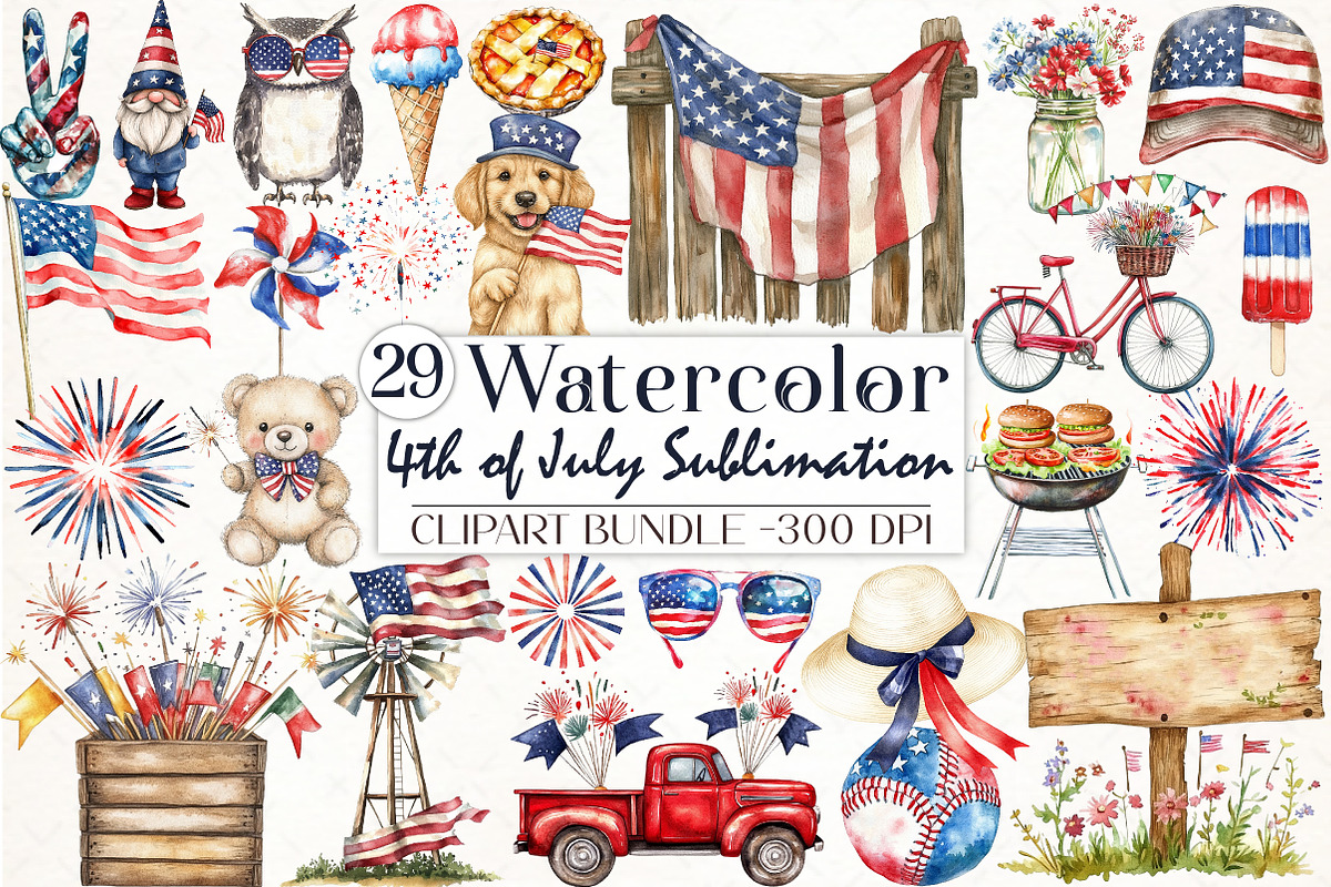 4th of July Sublimation Clipart Bund, an Illustration by Libby Wishes (Photo 1 of 5)
