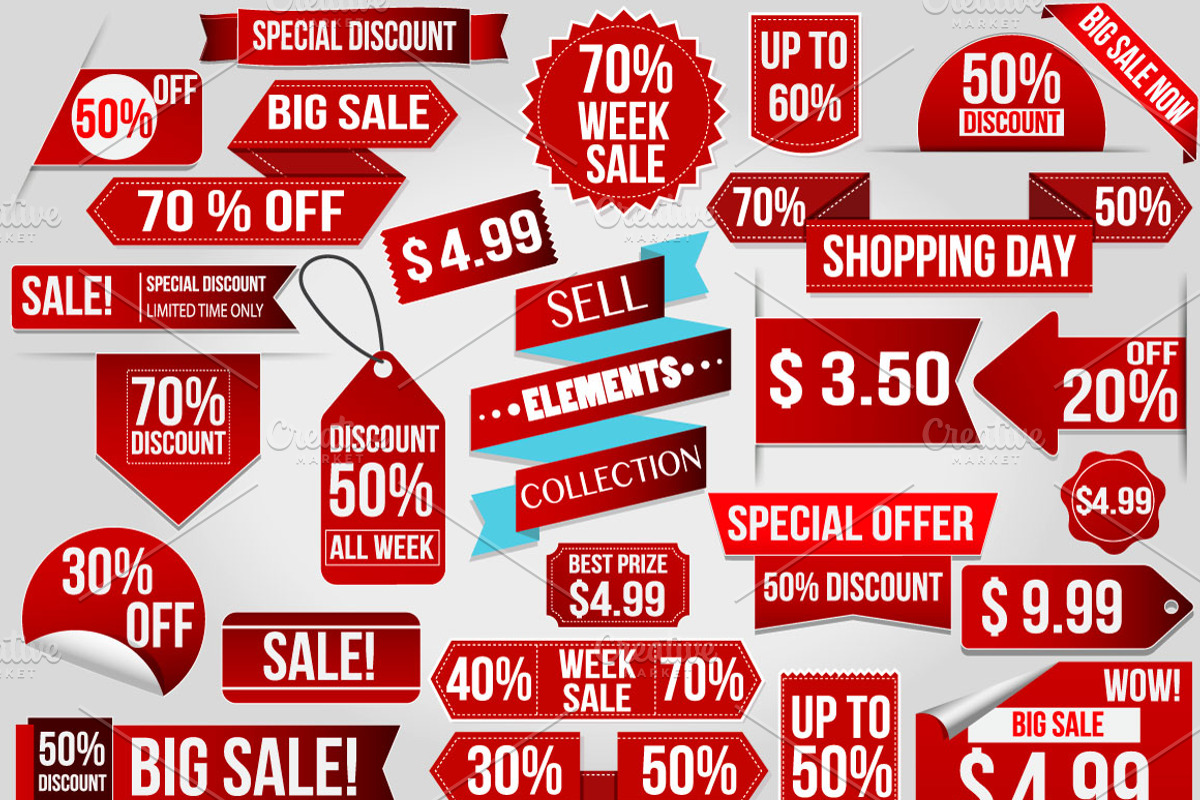 Sale red discount elements set, an Object Graphic by Den Marty Studio