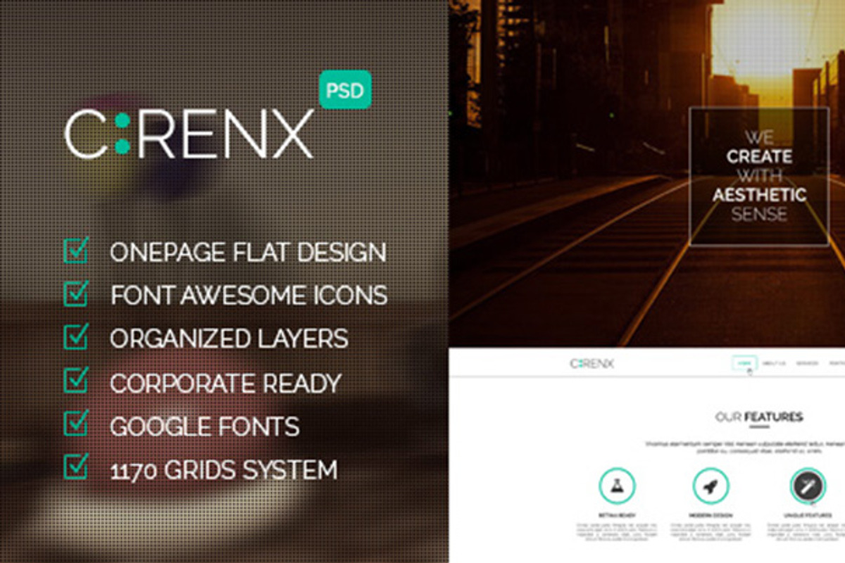 Cirenx - One Page Multi-purpose PSD, a Landing Page Template by Tetuko Themes (Photo 1 of 2)