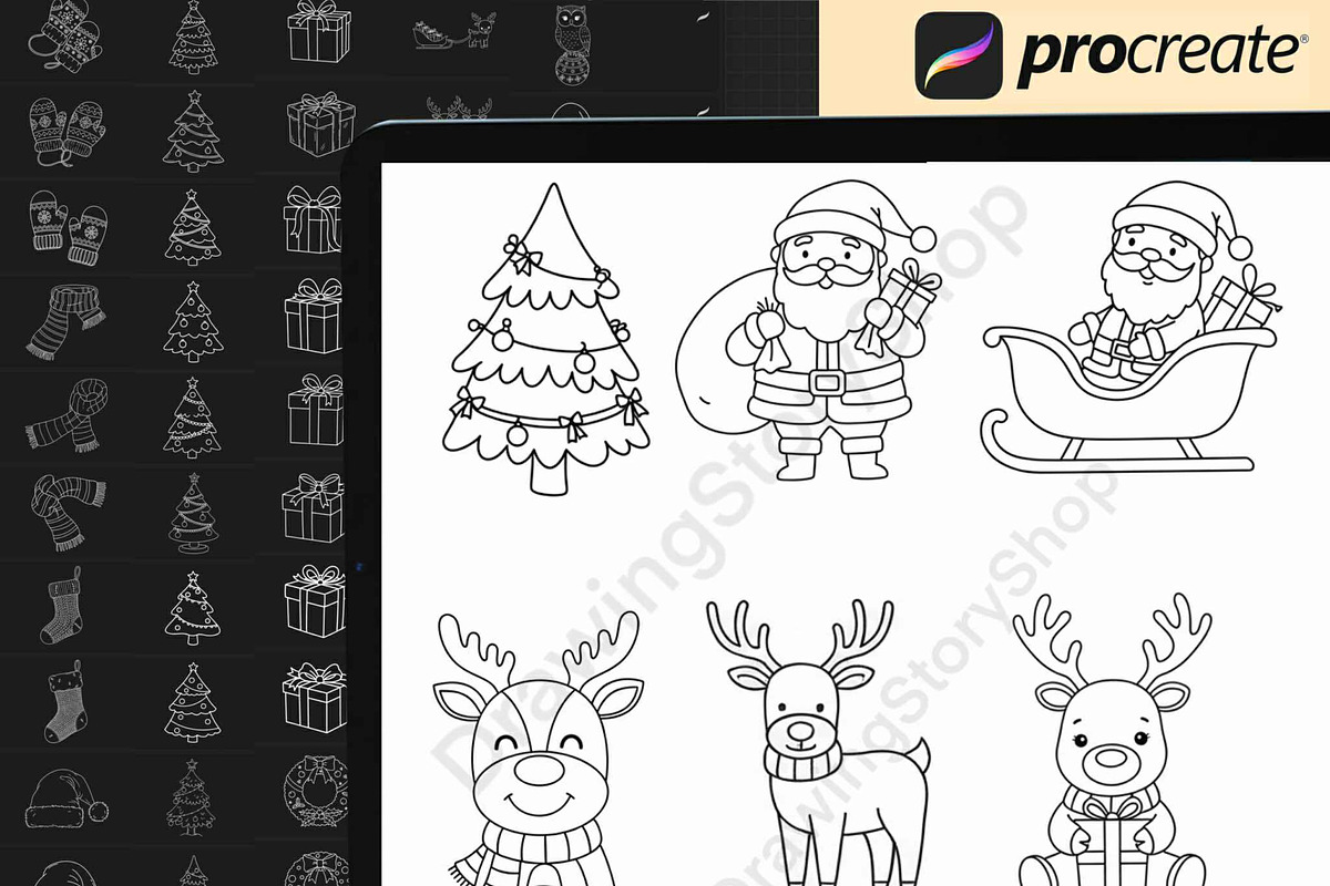200 Procreate Christmas Stamps Set 1, a Brush Add-On by DrawingStoryShop