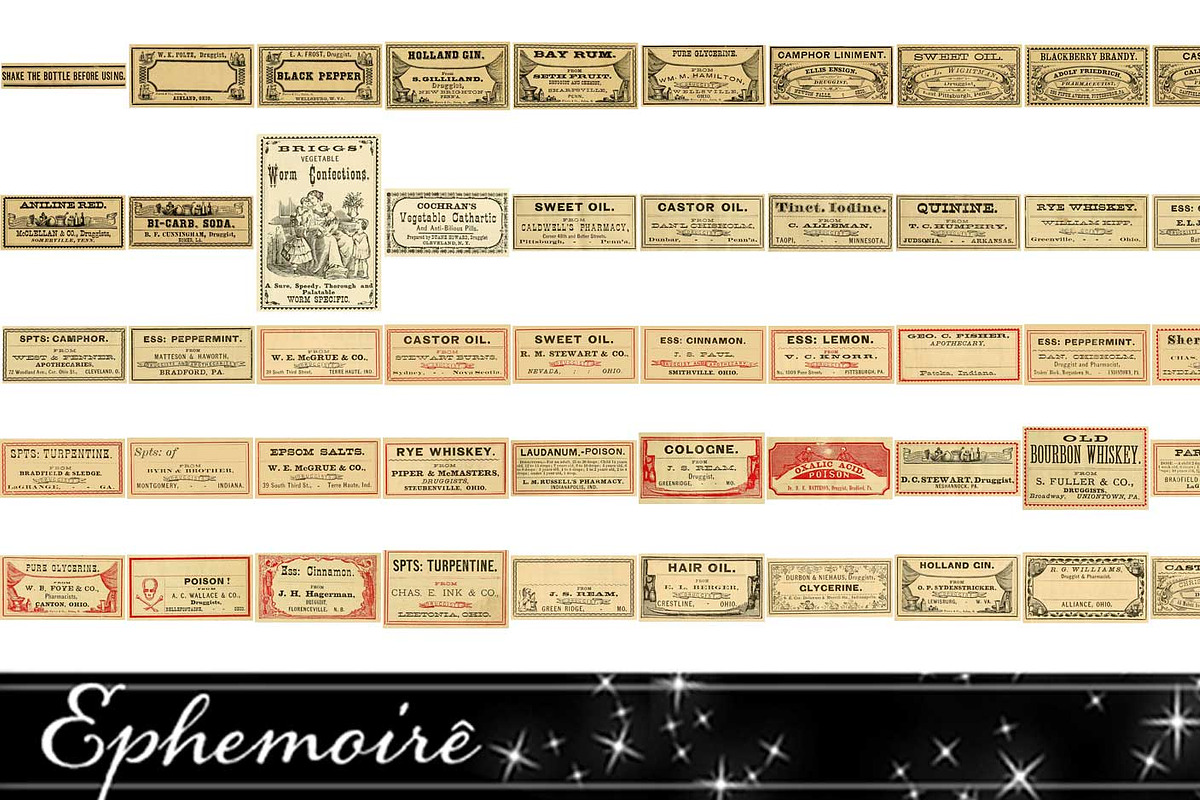 Vintage Apothecary Labels - 50 PNGS, an Object Graphic by ephemoire