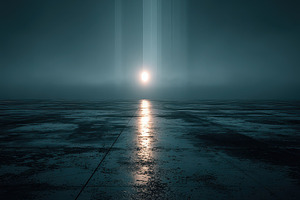 Dark futuristic landscape sunlit gro, a Photo by Pixeness Studio