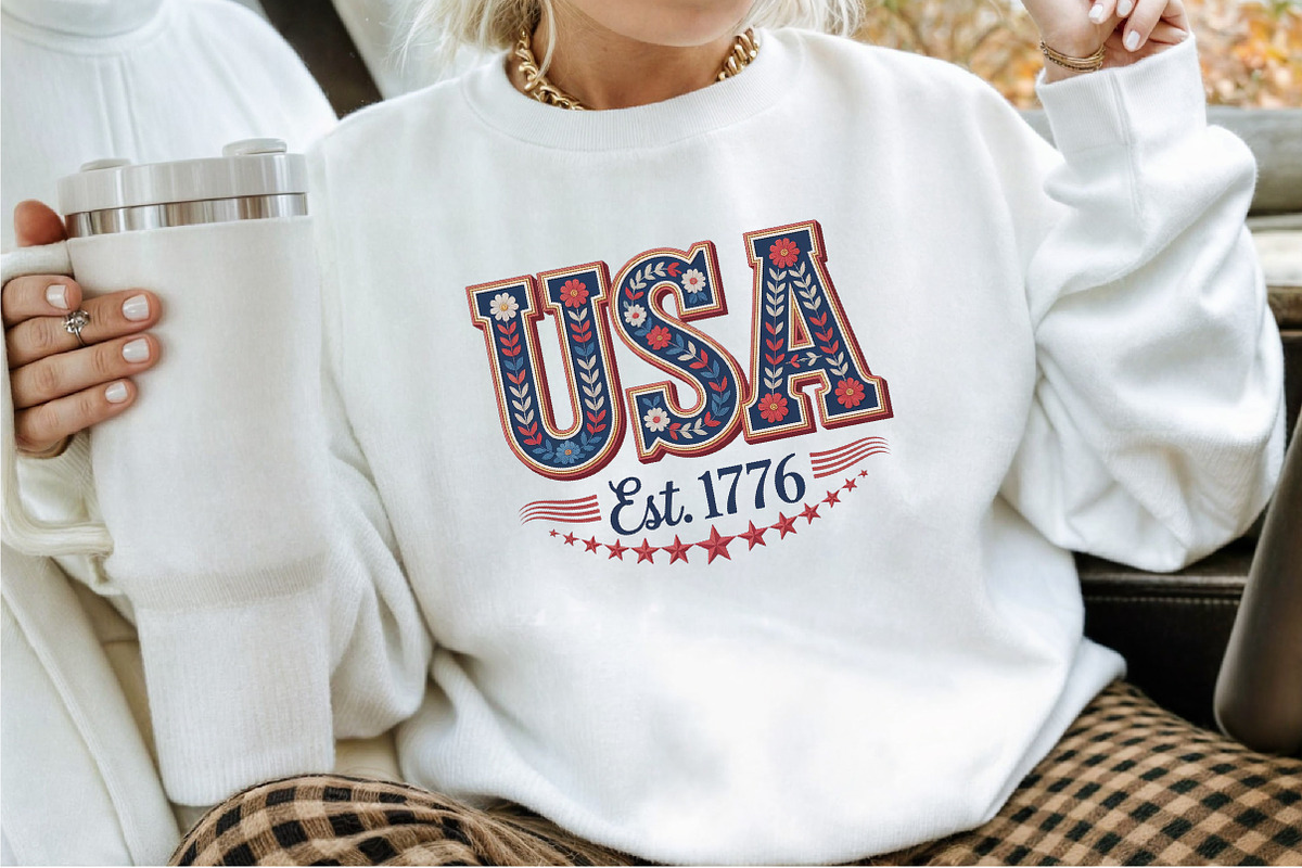 Floral Embroidery USA Png Retro Amer, an Illustration by Sublimation Artist (Photo 2 of 9)