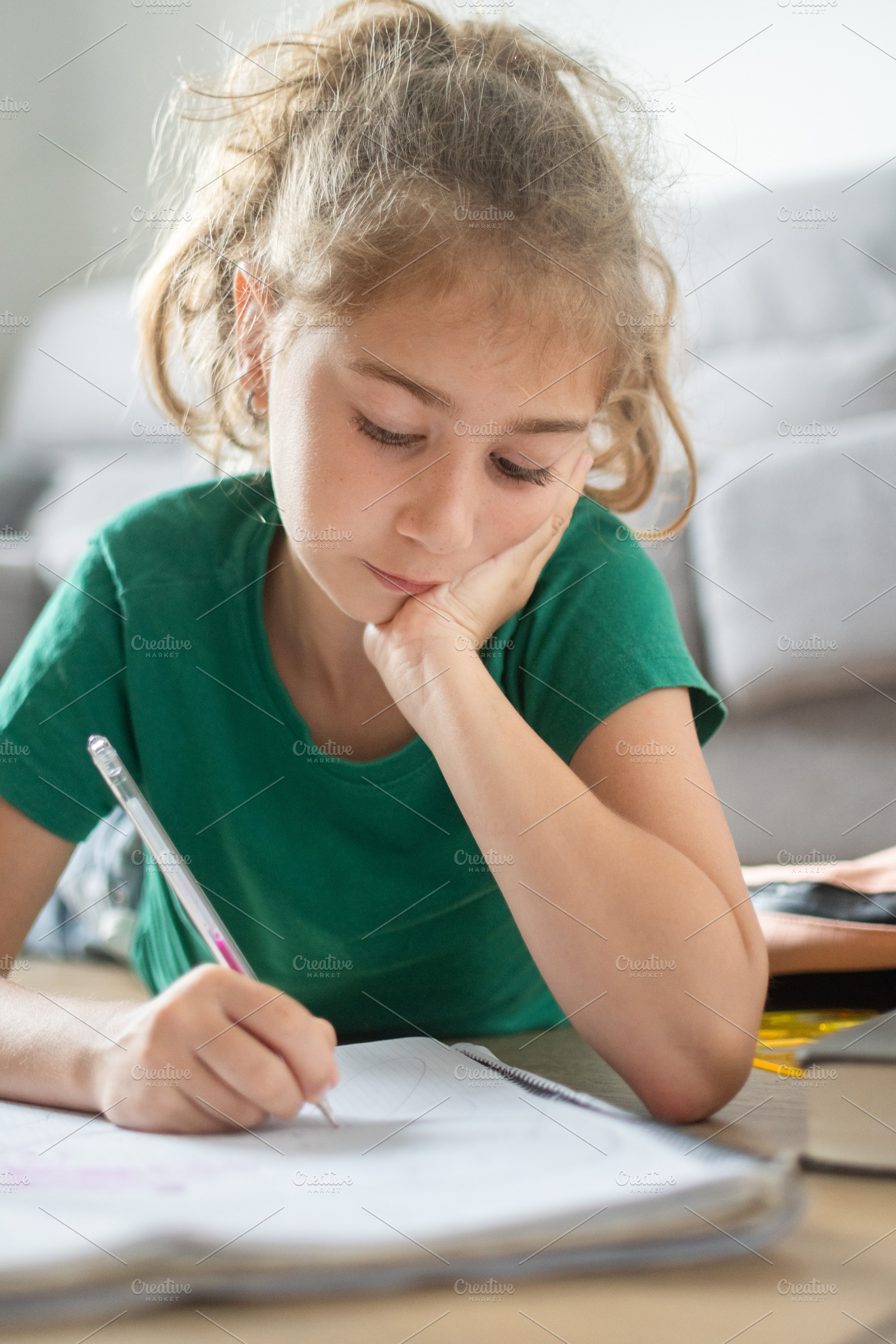 Elementary School Girl Writing Homework, a Person Photo by etorres69