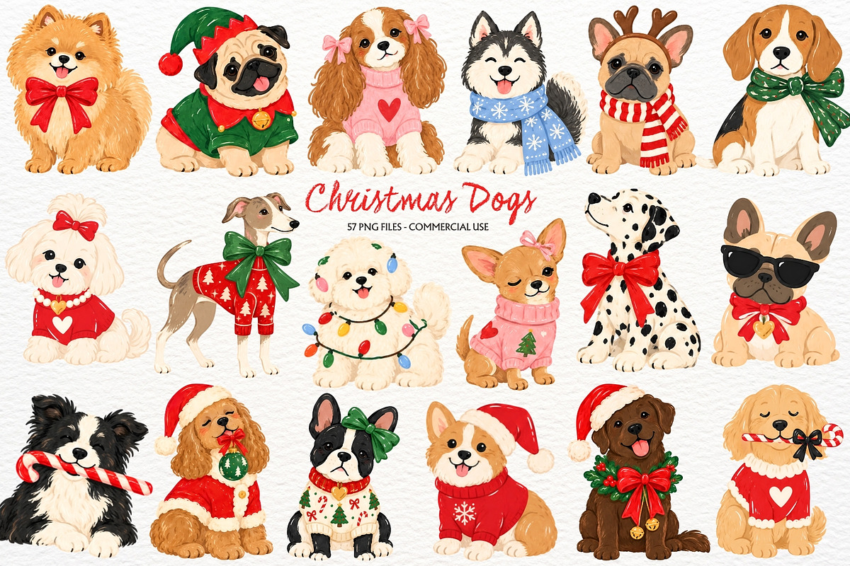 Christmas Dogs Clipart Holiday Pets, an Animal Illustration by SugarCloudStudioArt (Photo 1 of 6)