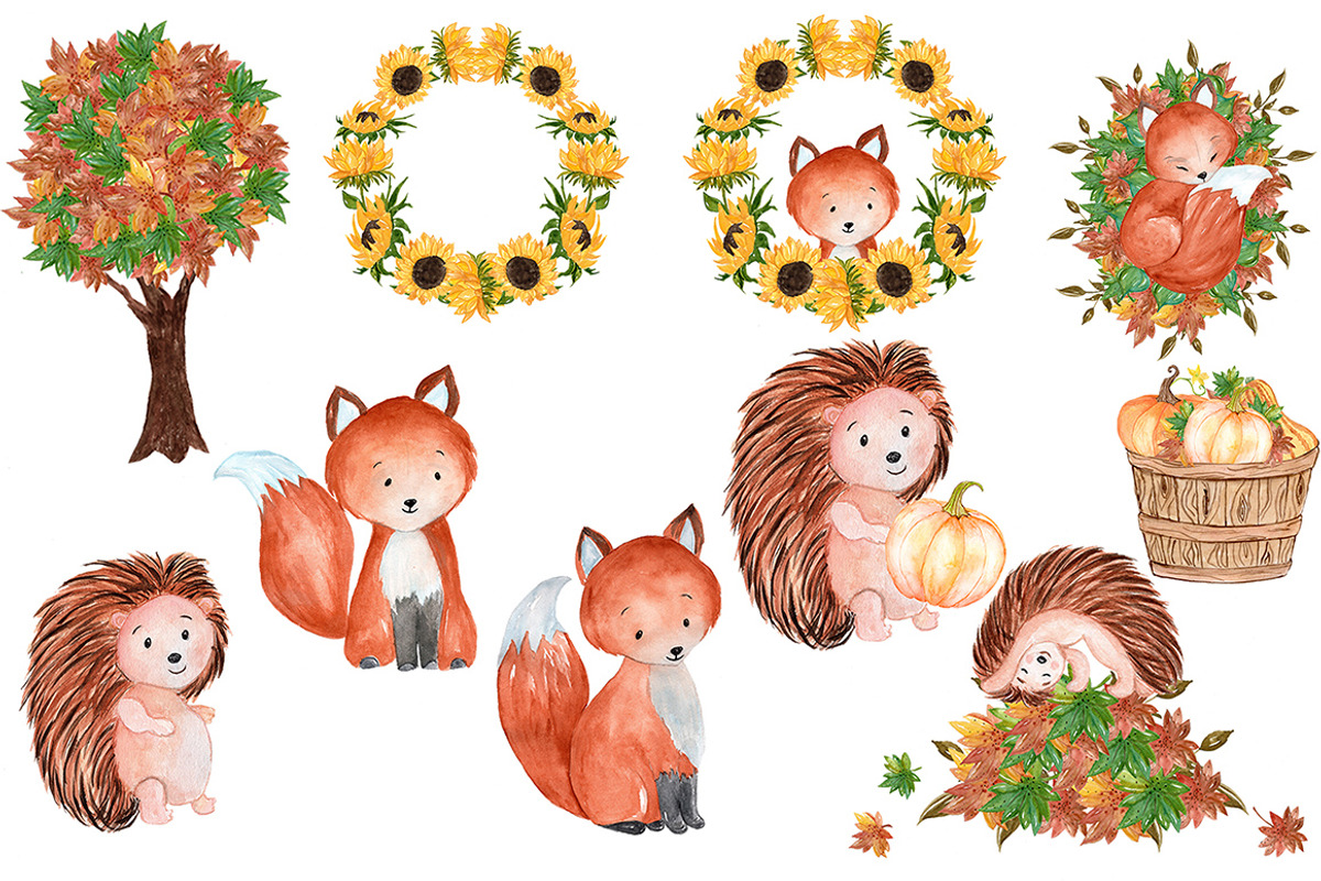 Watercolor forest animals clipart, an Animal Illustration by vivastarkids (Photo 2 of 3)