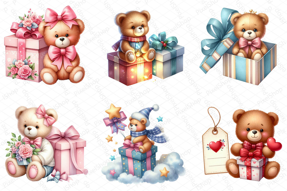 Teddy Bear with Gift Box Clipart, an Illustration by DreamPrint404 (Photo 4 of 4)