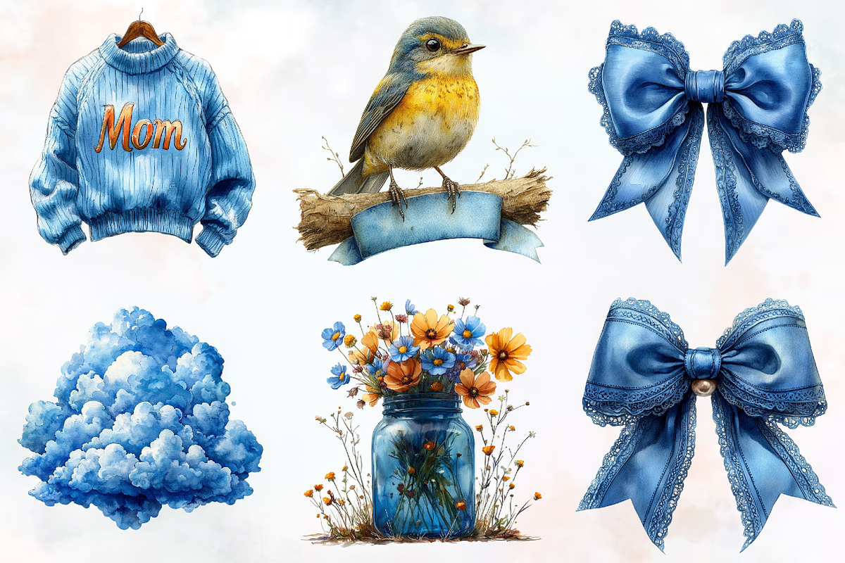 Cute Sky Blue Mother's Day Cliparts, an Illustration by RobertsArt (Photo 2 of 7)