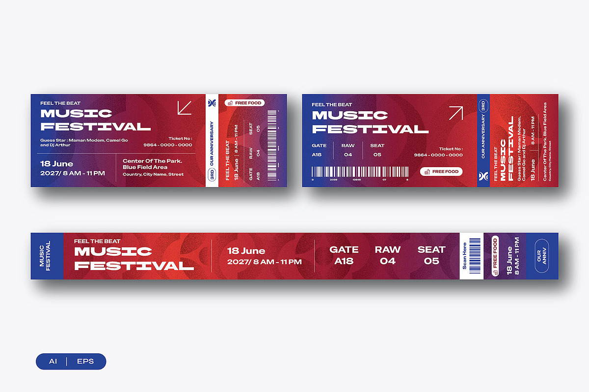 Gradient Music Festival Ticket Temp, a Stationery Template by Siska Arista (Photo 1 of 2)