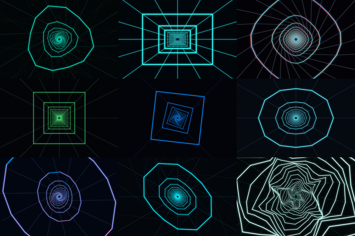Glowing Wireframe Tunnel Visualizers, a Wallpaper Graphic by cheapmotiongraphics (Photo 1 of 8)