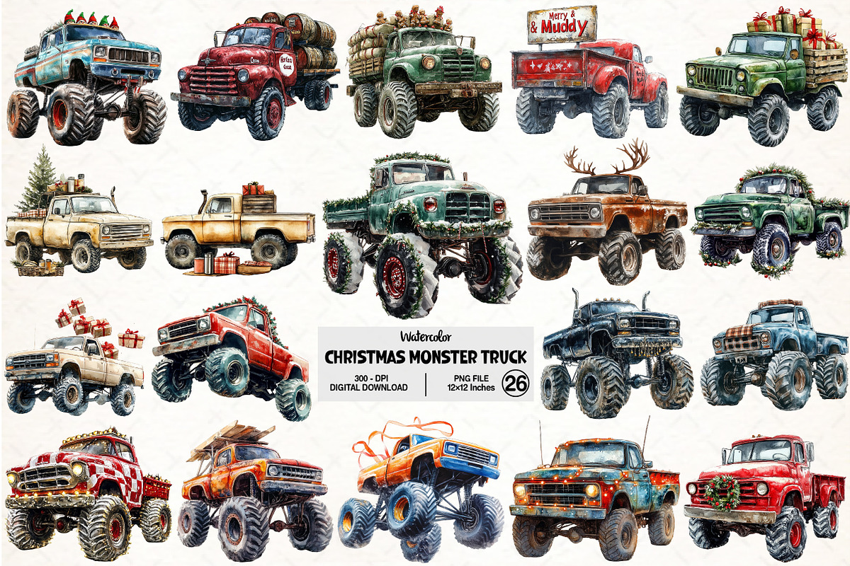 Christmas Monster Truck Sublimation, an Illustration by Pixels.Craft (Photo 1 of 6)