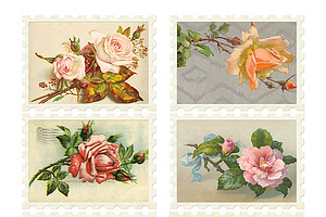 Vintage Flower Stamps Collage Sheet