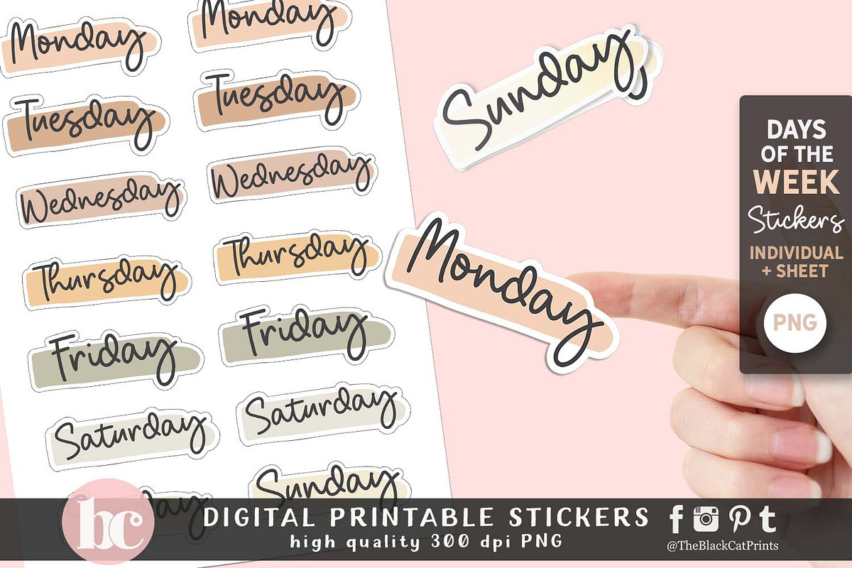 Days Of The Week Stickers PNG EPS, a Work Illustration by TheBlackCatPrints (Photo 3 of 3)