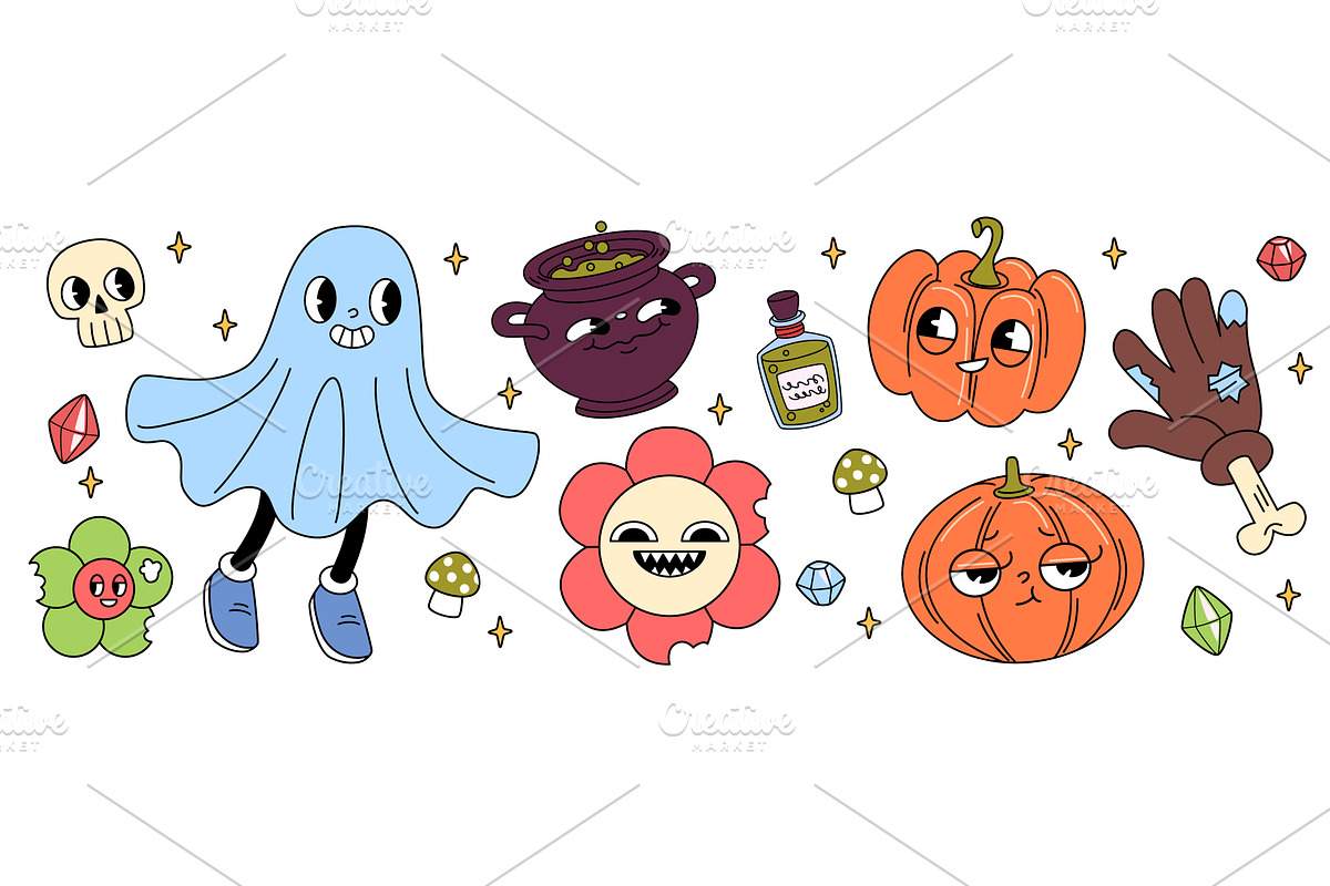 Groovy Halloween characters, an Illustration by art PVP - market