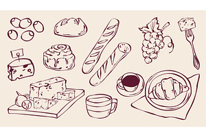 Hand drawn French food doodle set, a Food Illustration by art PVP - market