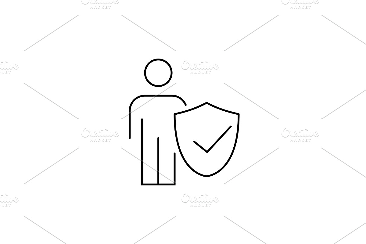 Man with shield line icon, an Outline Icon by Saggitarius