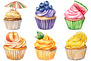 Watercolor Summer Cupcake Clipart, an Illustration by Craft Nest (Thumbnail 5 of 6)