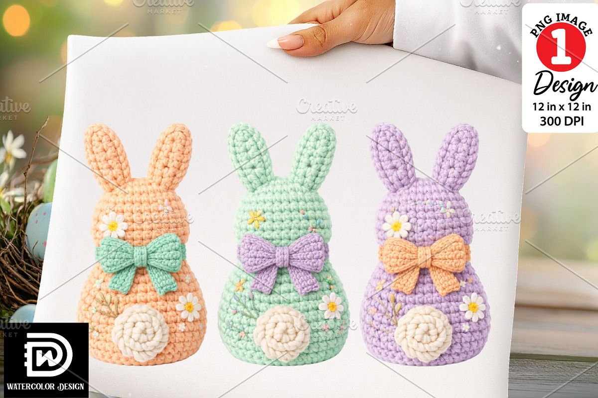 Faux Yarn Easter Bunnies png, an Illustration by Watercolor design (Photo 1 of 6)