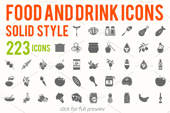 223 Vector Food And Drink Icons Set