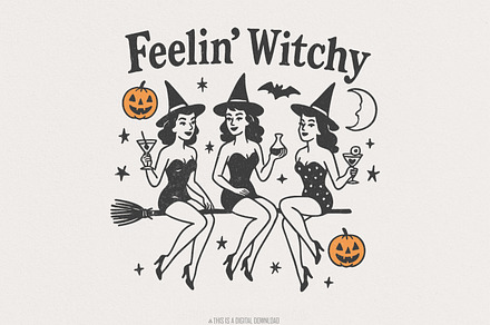 Feelin Witchy PNG, Retro Halloween, an Illustration by SharpMarketplace