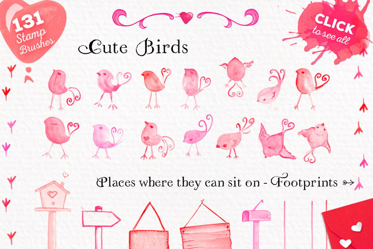 Cute Valentine Watercolor Brush Set preview 4