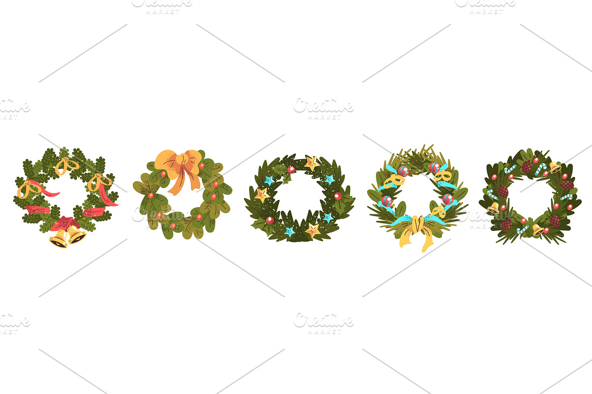 Cartoon christmas wreath. Fir branch, an Object Illustration by Stock-Smart-Start
