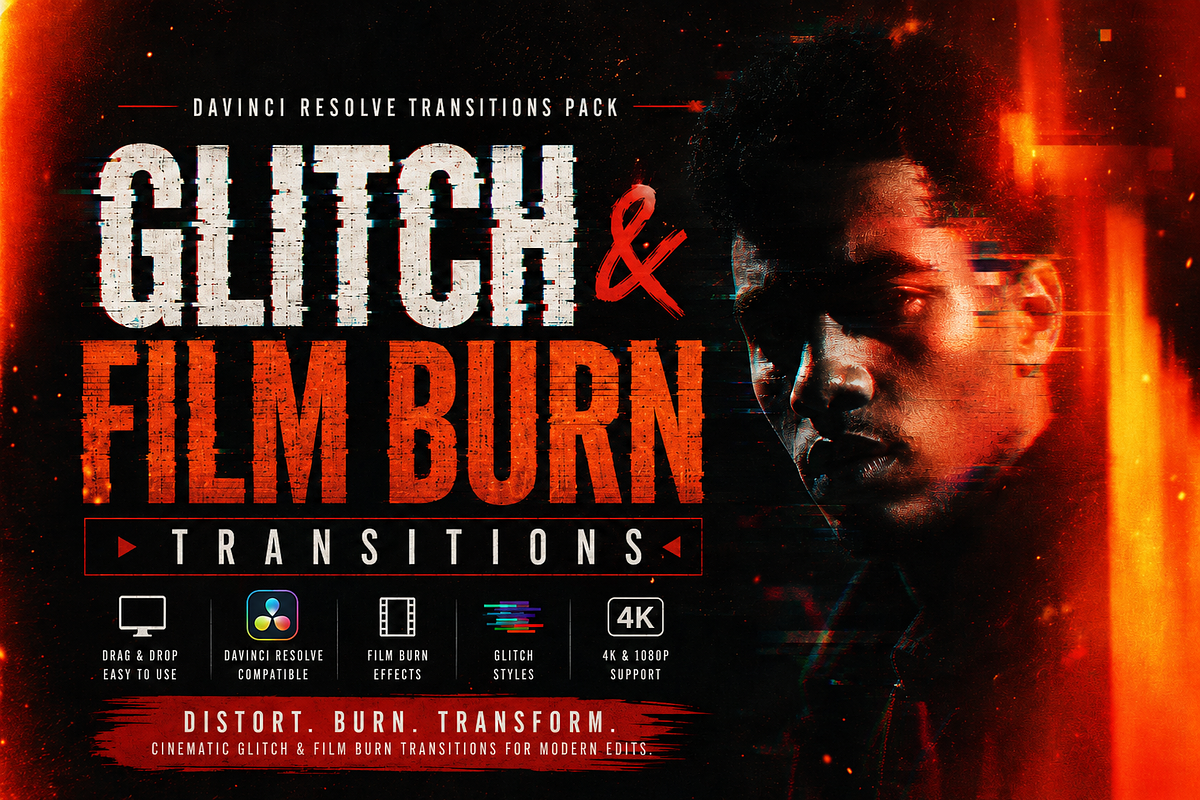 Glitch & Film Burn DaVinci Resolve, a Plug-in Add-On by AAA Presets (Photo 1 of 3)
