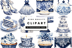 Blue Toile Watercolor Tea Party Set