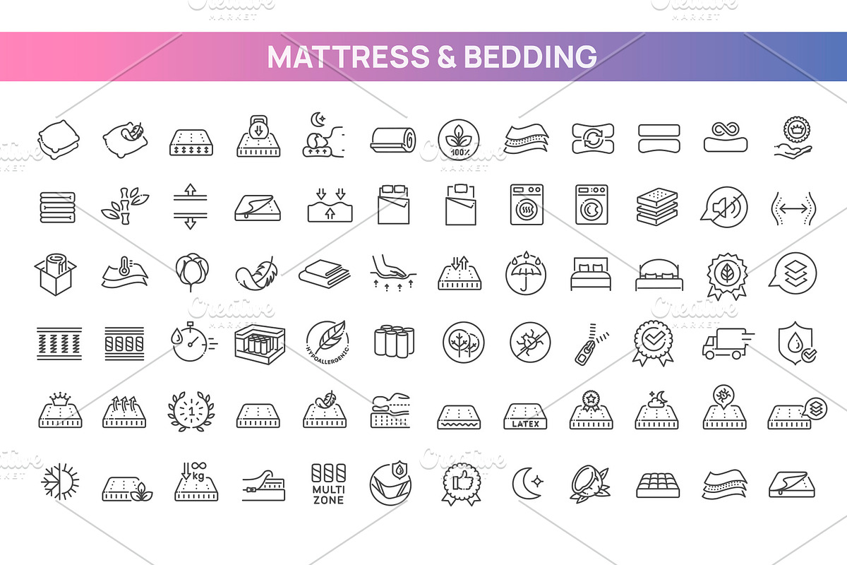Mattress and Bedding Icons, an Outline Icon by Tettygreen (Photo 1 of 2)