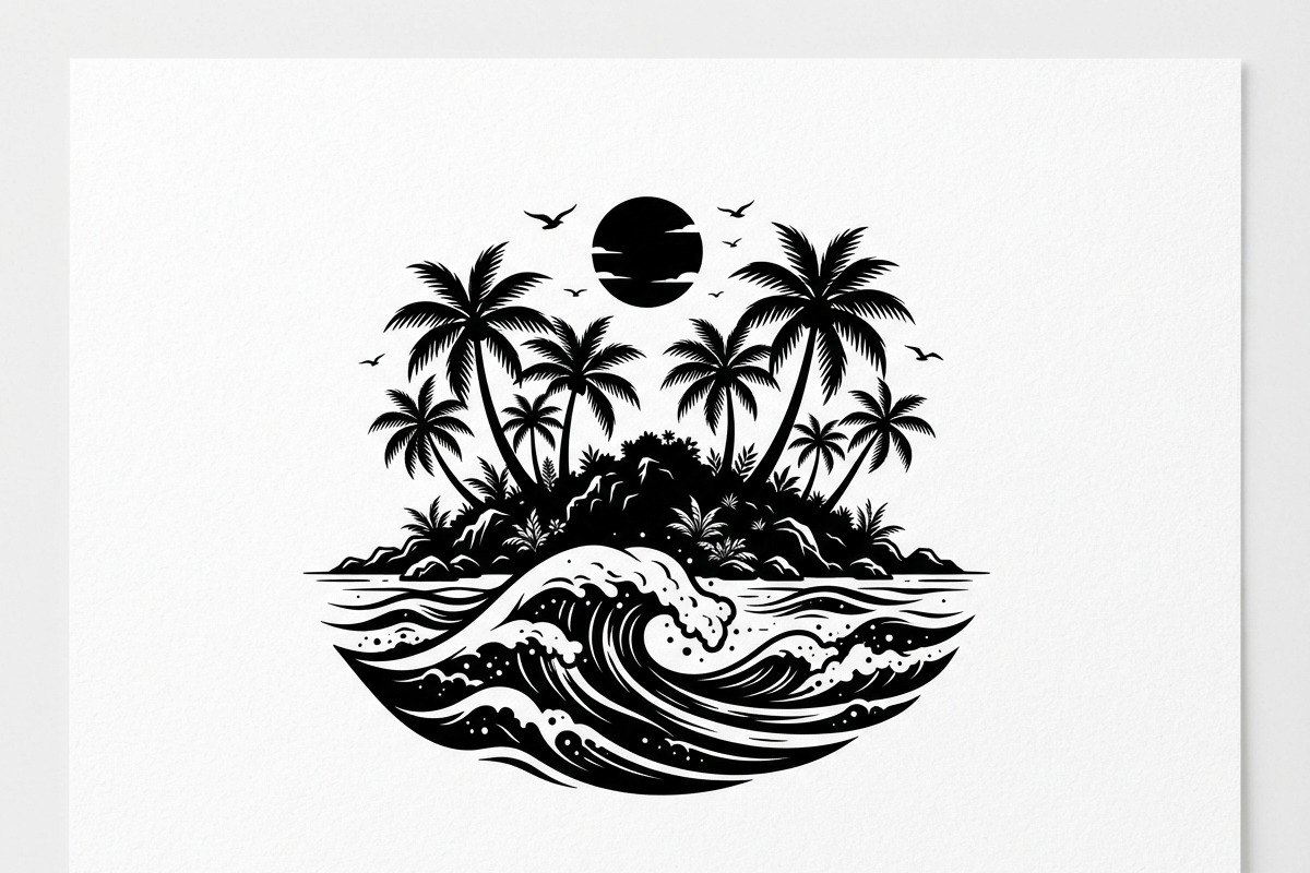 50 Tropical Palm Island Silhouette, an Empty State Illustration by Amazin_art (Photo 27 of 41)