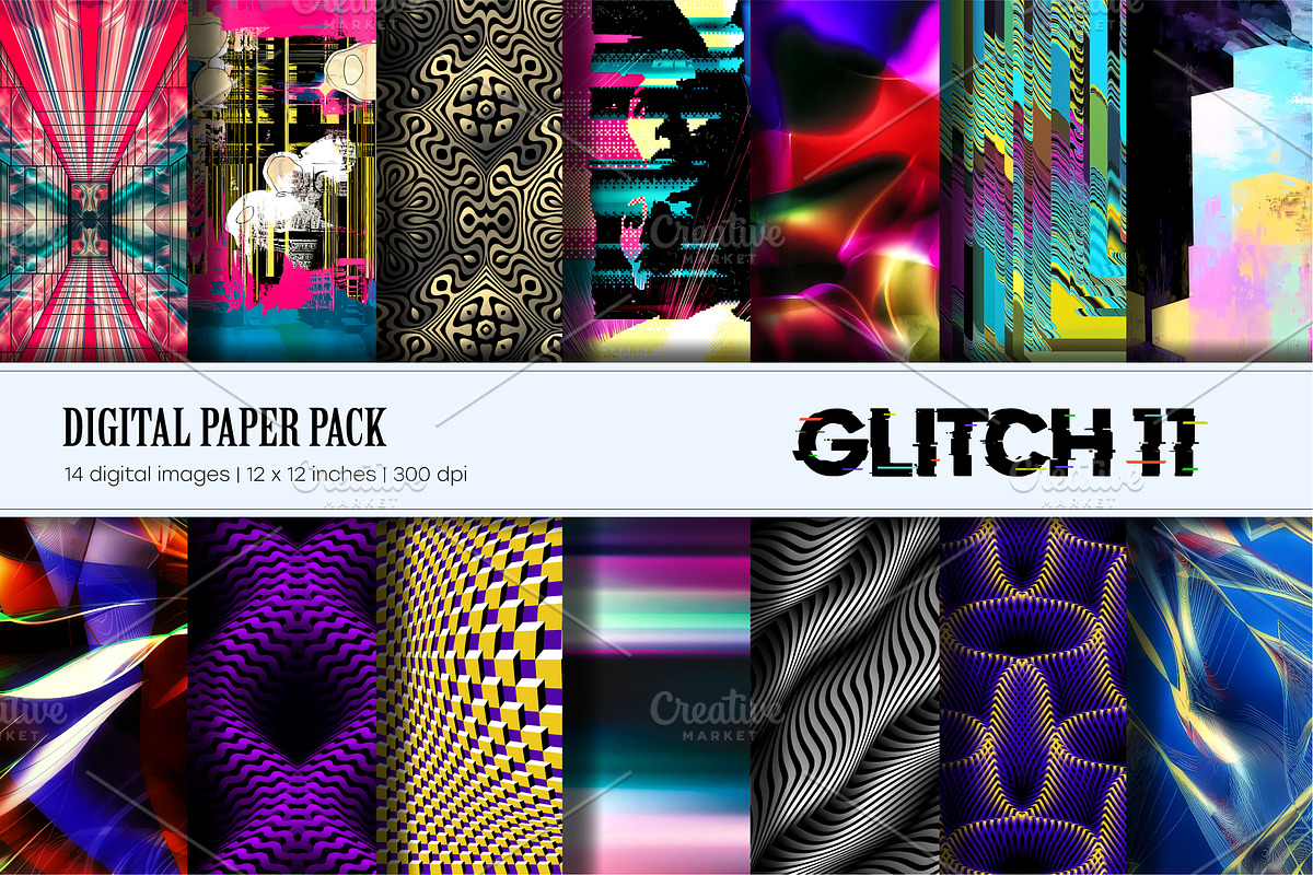 Glitch Psychedelic 11. Digital Paper, a Texture Illustration by KENO Mascots (Photo 1 of 9)