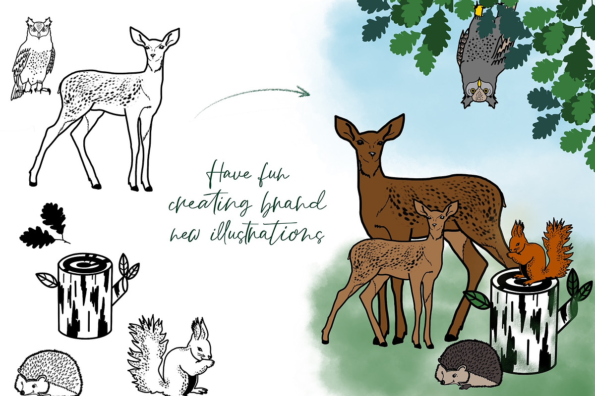 Forest animals vector and bitmap set, a Shape Add-On by Ducatum (Photo 4 of 7)