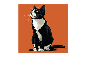 Black white tuxedo cat looking up, an Animal Illustration by Vectorstockersland