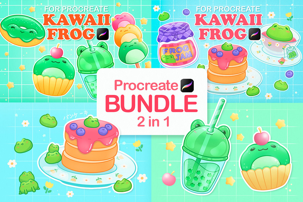 Cute Frog Procreate Brushes Bundle, a Brush Add-On by InkPrintsTattoo (Photo 1 of 10)