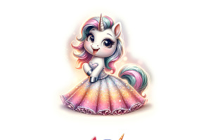 Adorable Unicorn Clipart PNG Set