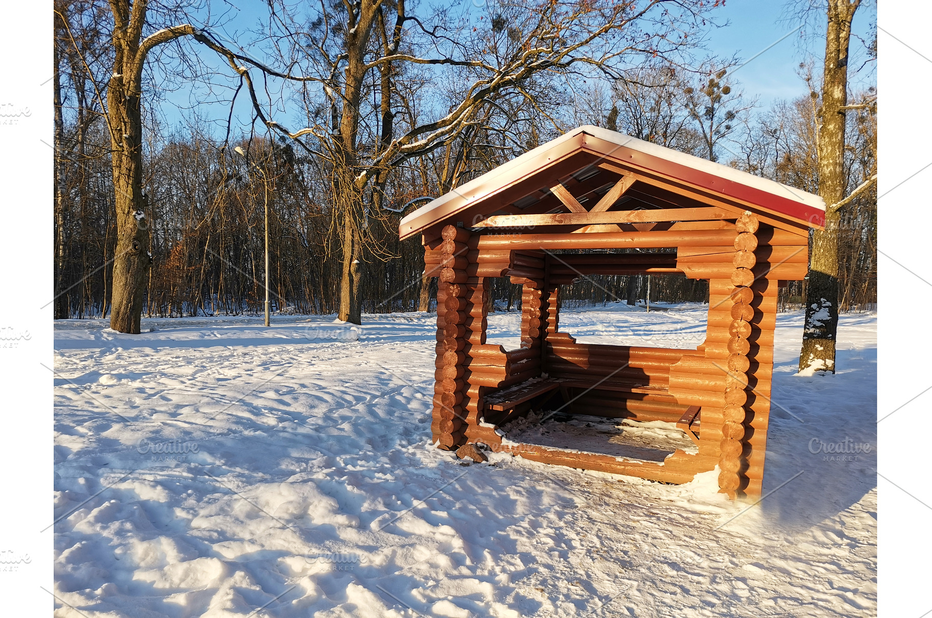 Wooden gazebo in city forest park in, a Nature Photo by Tati_Kli