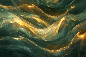 Vivid waves of gold and teal intertw, a Photo by Tanuart