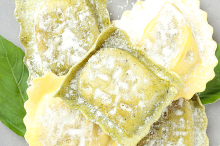 Raw ravioli with spices on light gray background, a Food & Drink Photo by AtlasStudio PRO