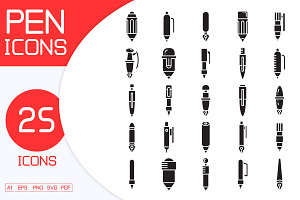 Pen and Pencil Glyph Icons, a Solid Icon by Designfour
