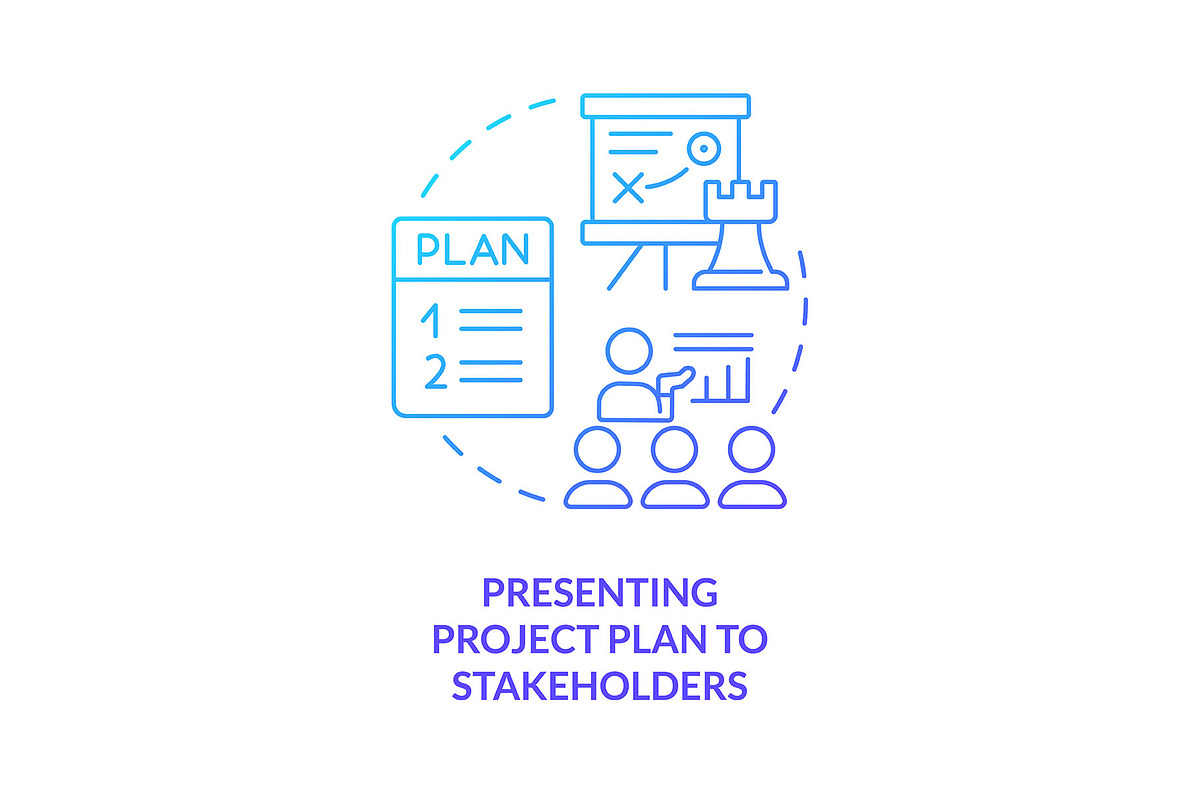 Present project plan to stakeholders, an Icon by bsd studio, image size:1200x800