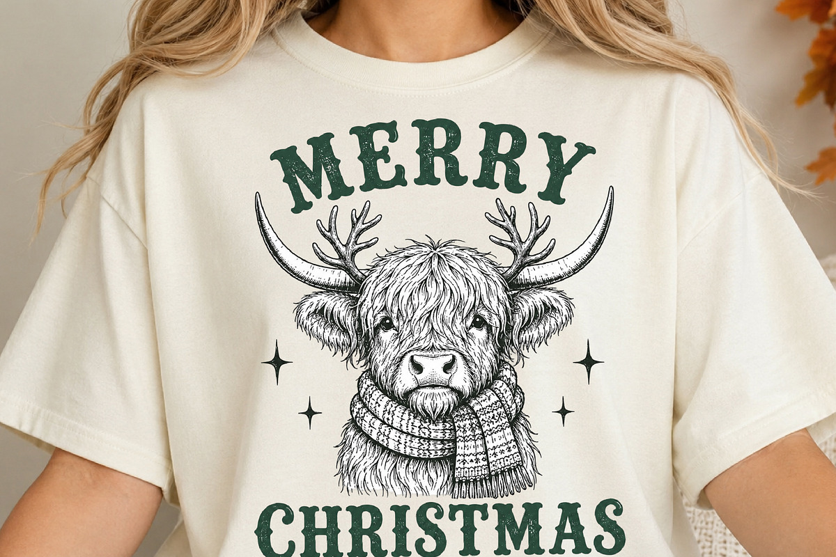 Funny Christmas Highland Cow, a Seasonal Illustration by DreamCafeArt (Photo 4 of 7)