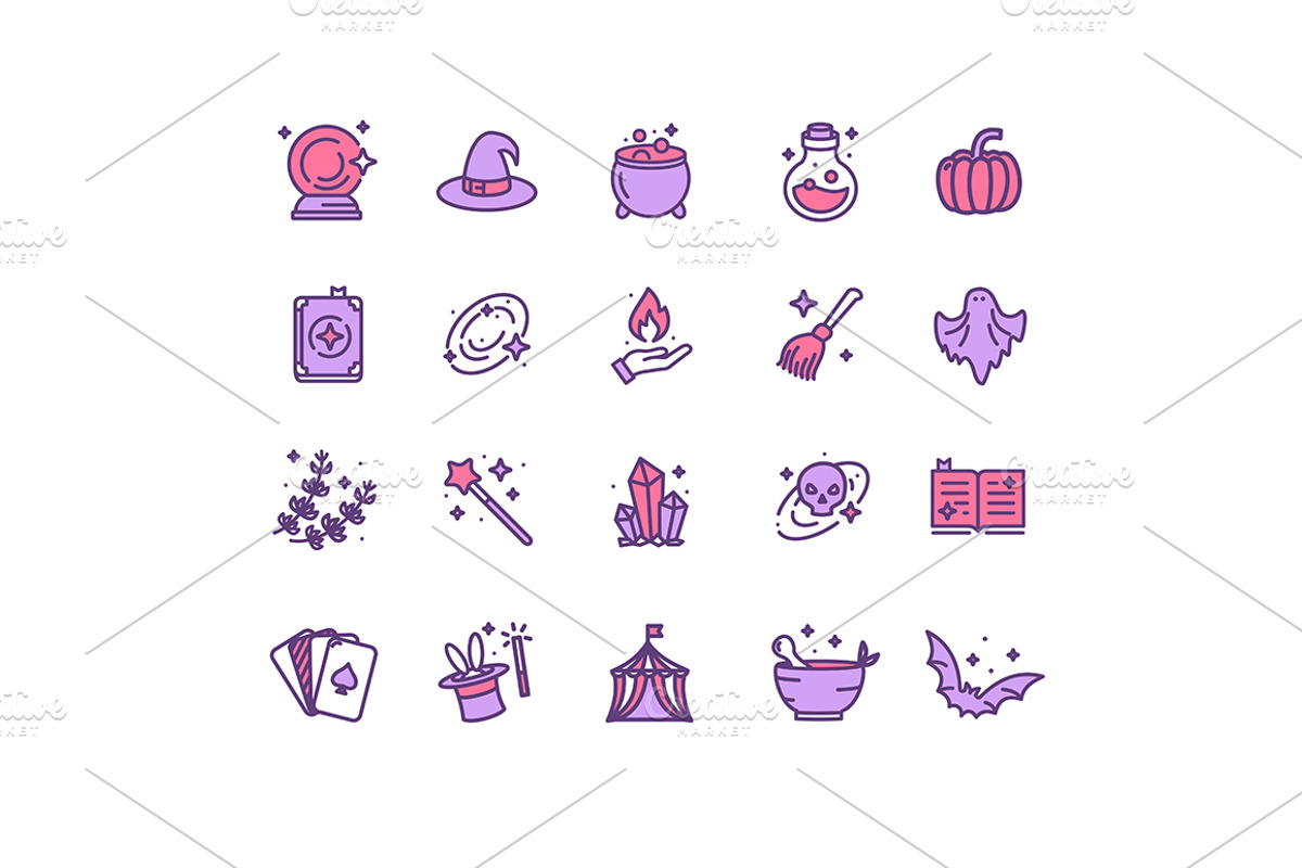 Magic Witch Halloween Signs Icons, an Outline Icon by Vector and Templates (Photo 1 of 2)