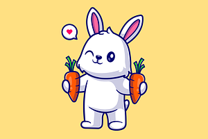 Cute Rabbit Holding Carrot Cartoon, an Animal Illustration by Catalyst Labs