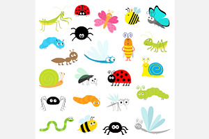 Insect Icon Set. Mantis Lady Bug