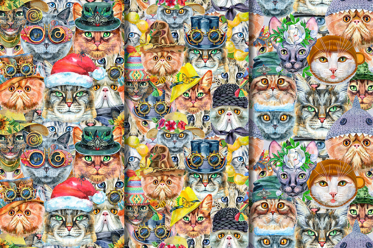Seamless patterns of cats, an Animal Illustration by Watercolor fantasy (Photo 7 of 7)
