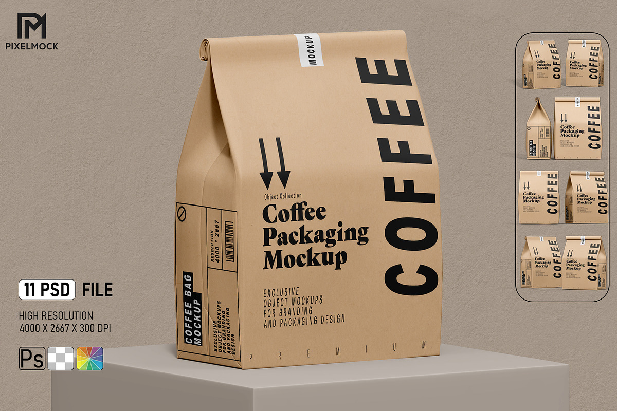 Coffee Bag Packaging Mockup PSD, a Packaging Mockup by pixelmock (Photo 2 of 19)