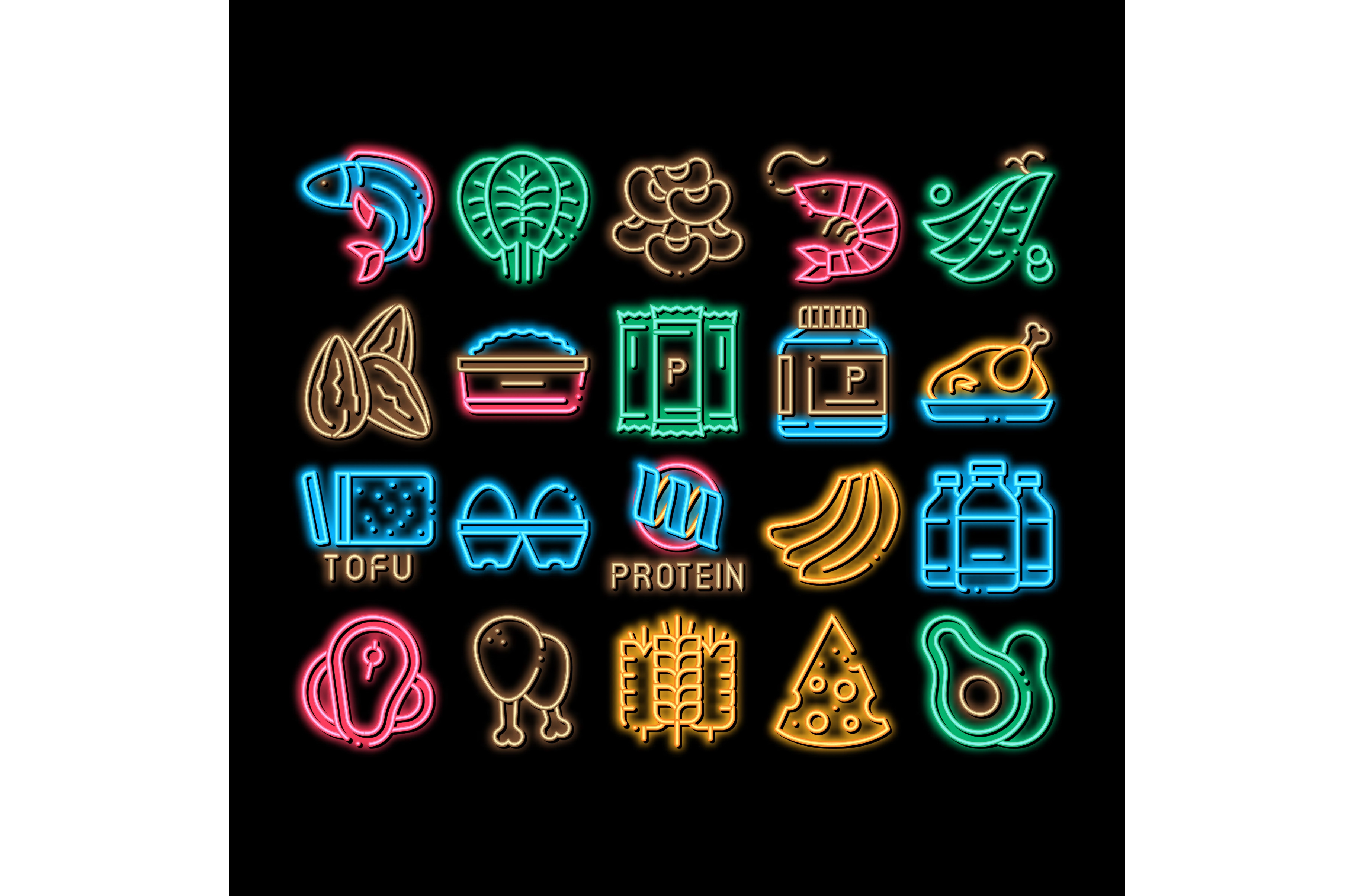 Protein Food Nutrition neon glow | Industrial Stock Photos ~ Creative ...