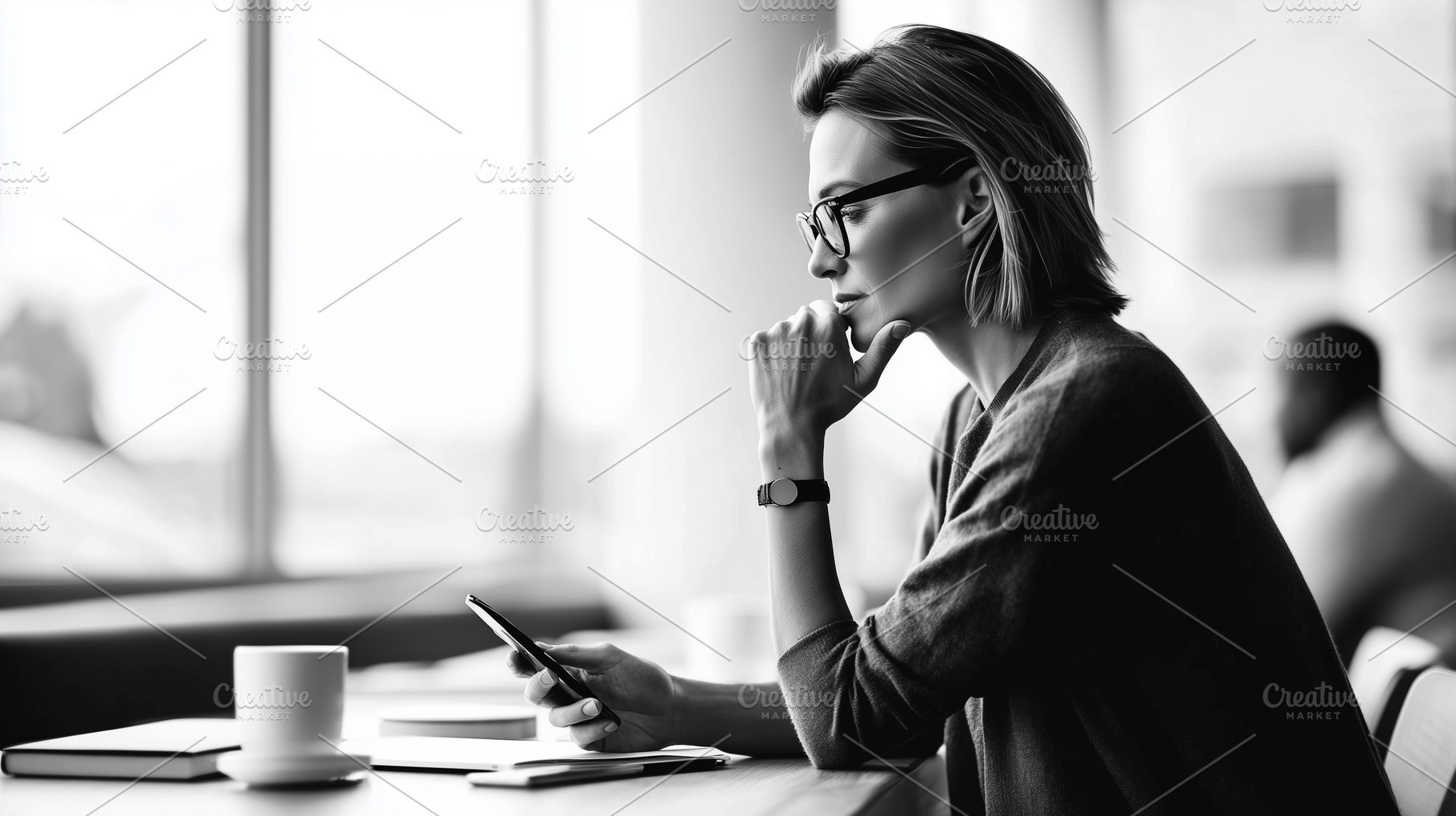 Thoughtful woman in a cafe, looking, a Person Photo by MistyDay